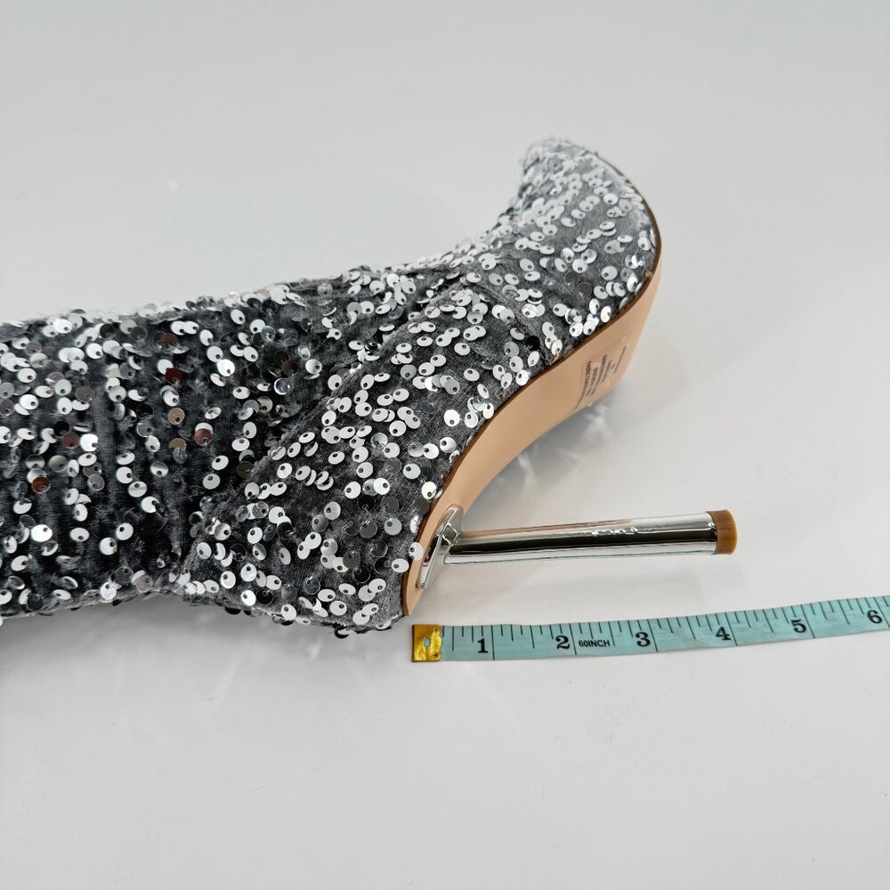 Steve Madden Silver Sequin Over-The-Knee Pointed Toe Stiletto Heel Boots Size 7 - Picture 10 of 15